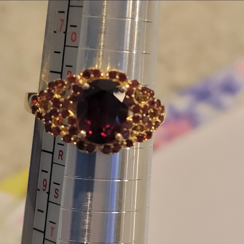 Gold Over Sterling Silver, Garnet Gemstone Women's Ring, size 8 - Picture 6 of 10